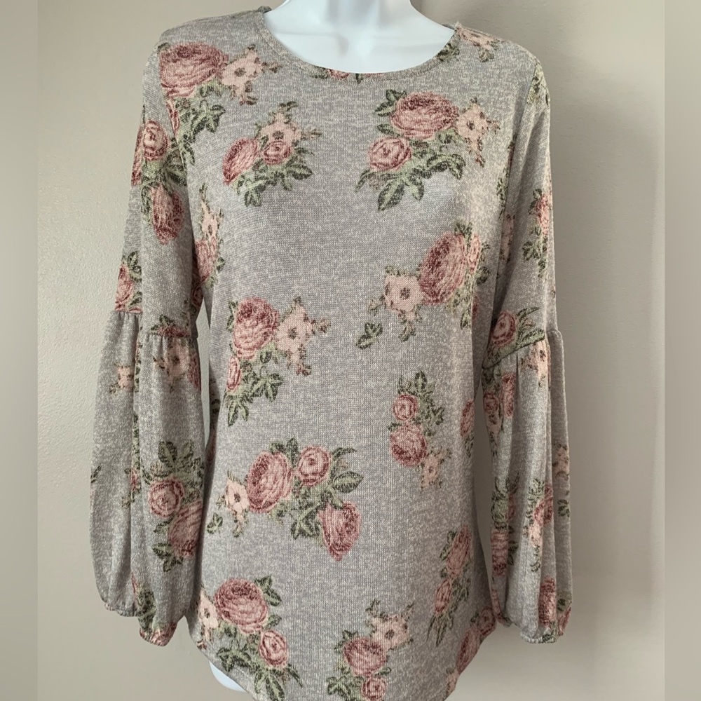 Fred David Floral Top with Statement Sleeves